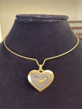 Vintage Jeep Collins Brass and Sterling Heart Choker Necklace